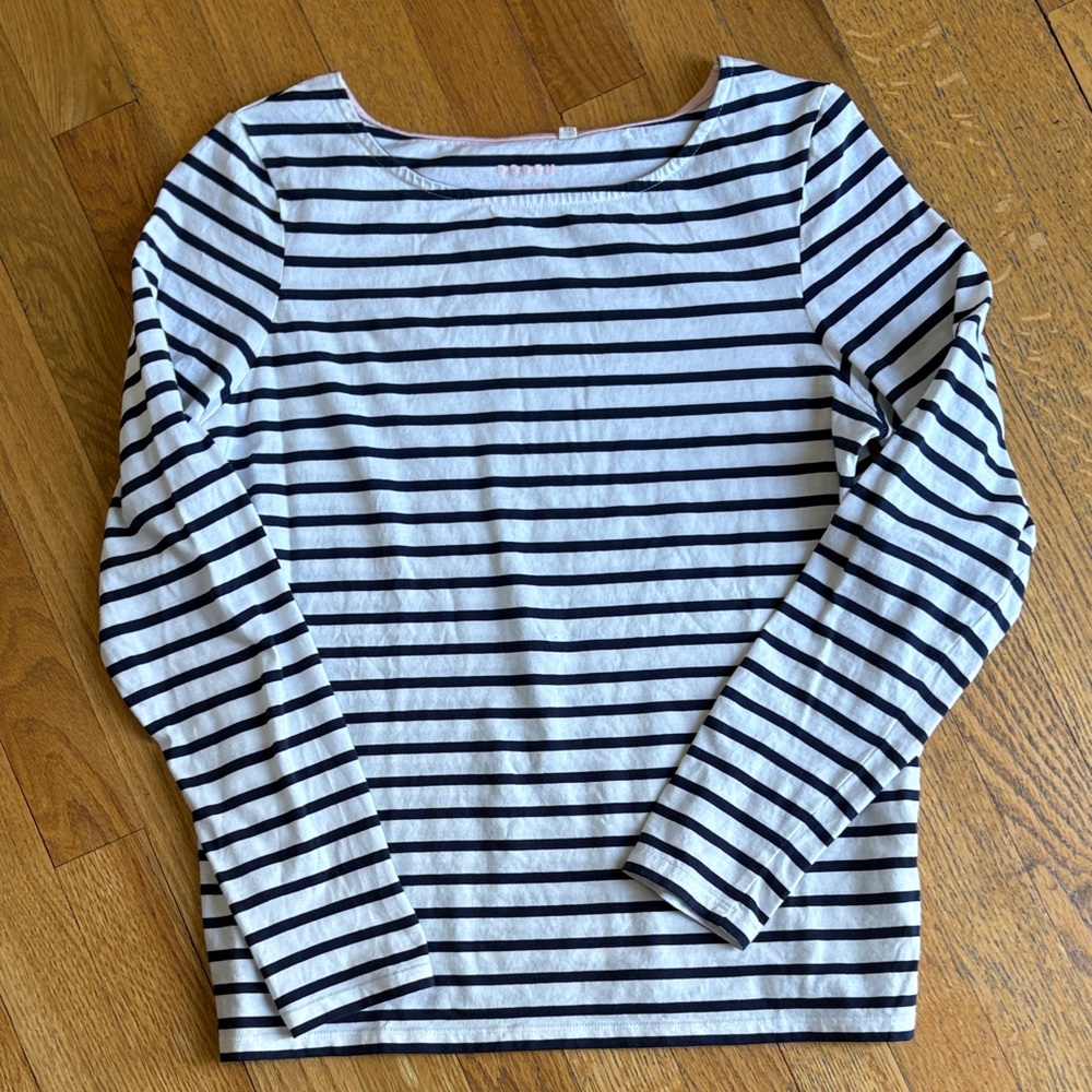 Boden Navy and White Striped Top